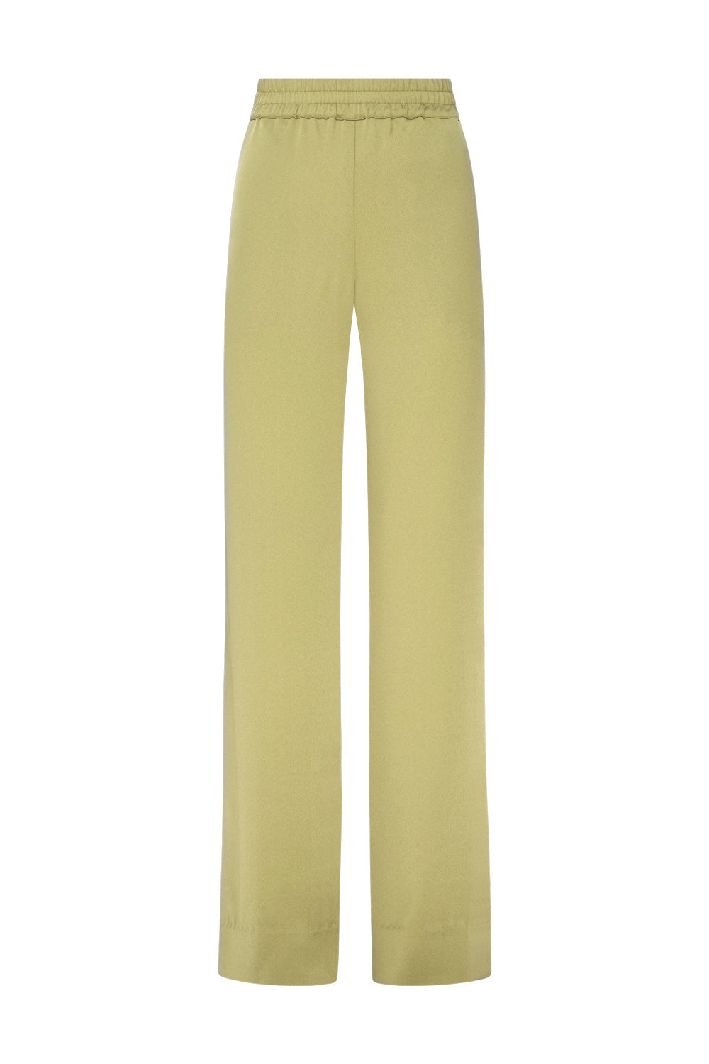 Image of a model wearing Pants. Productname: Glossed Over Pull On Pant in Khaki Gold colour by brand - Manning Cartell
