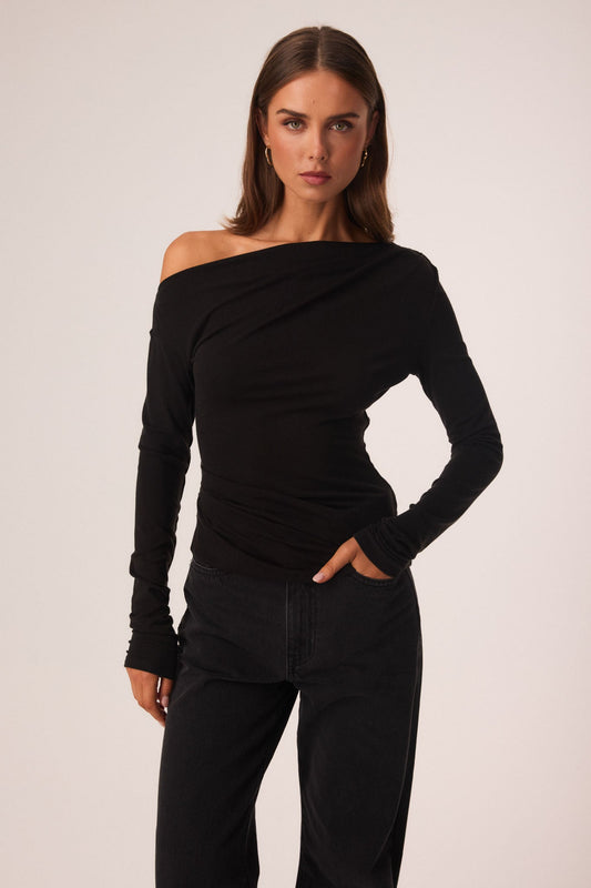 Image of a model wearing Tops. Productname: SNDYS SANSA TOP in Black colour by brand - SNDYS