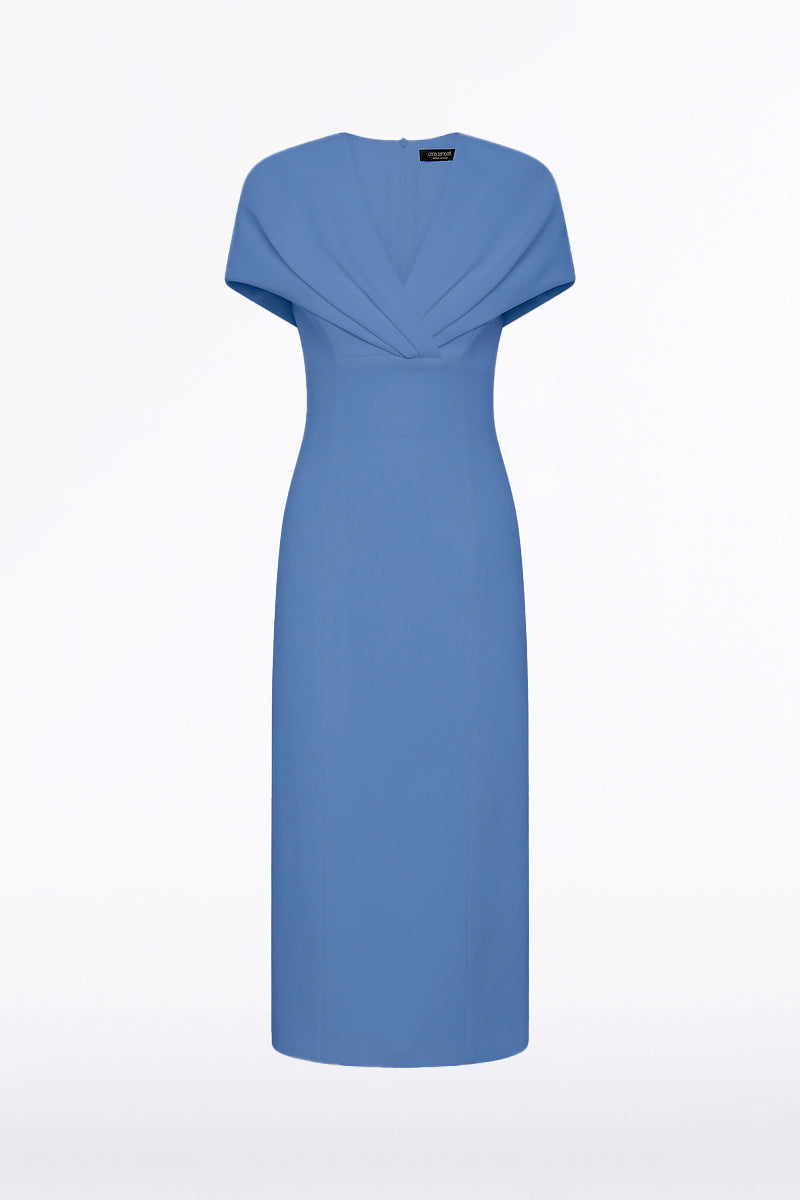 Carla Zampatti Atlas Crepe Tuck Midi Dress (Blue)