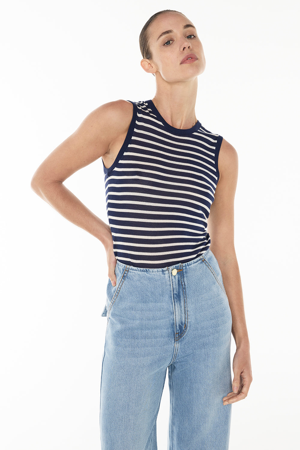 Breton Stripe Knit Top (Navy/White)