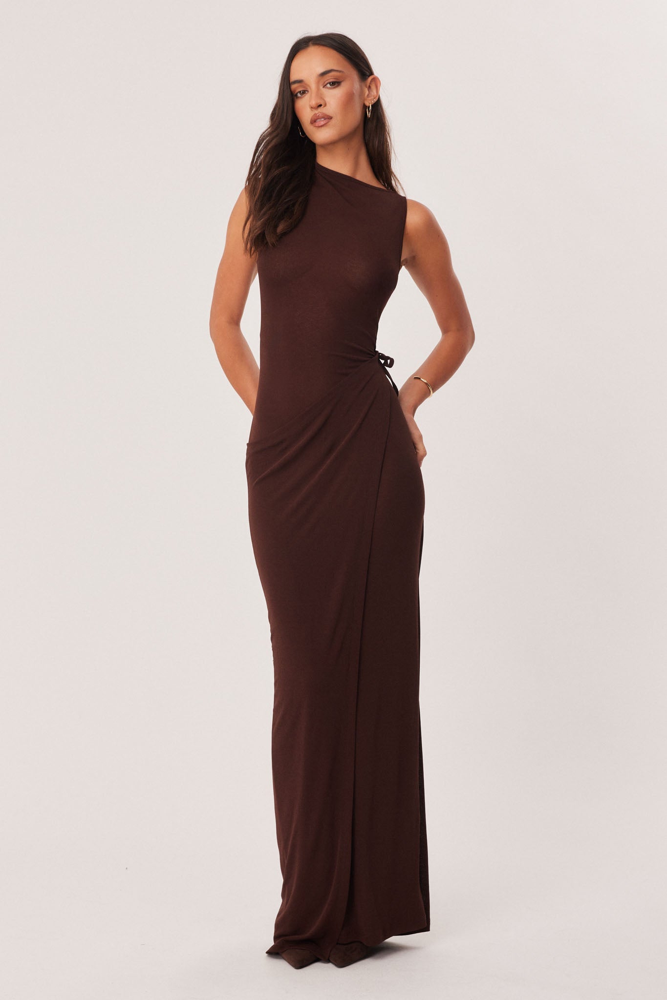 Image of Dresses. Productname: SNDYS RAVEN MAXI DRESS in Chocolate colour by brand - SNDYS