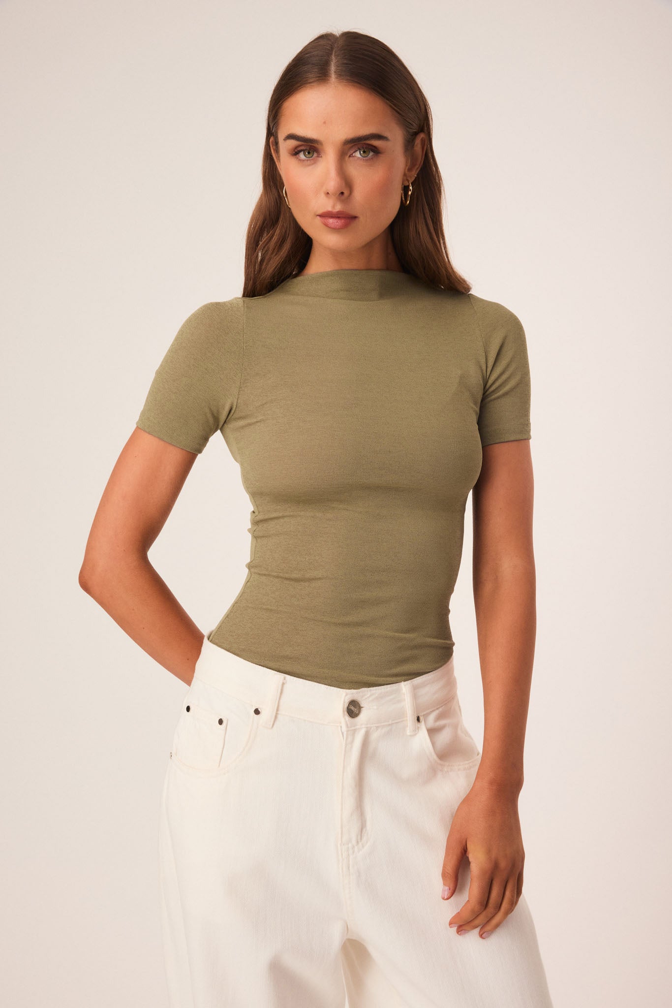 Image of T-Shirts. Productname: SNDYS KATYA SHORT SLEEVE TOP in Olive colour by brand - SNDYS