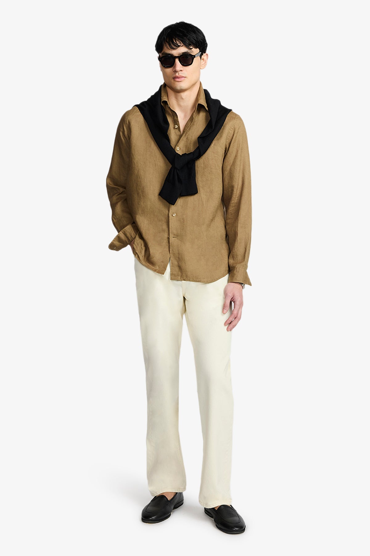 Image of Shirts. Product name - Quy Khaki Linen Shirt in Khaki colour by brand - Anthony Squires