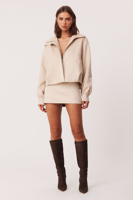 Image of a model wearing Skirts. Productname: SNDYS BRADY MINI SKIRT in Chalk colour by brand - SNDYS