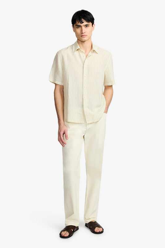 Image of Shirts. Product name - Ash Natural stripe Cotton/Linen S/S Shirt in Cream colour by brand - Anthony Squires