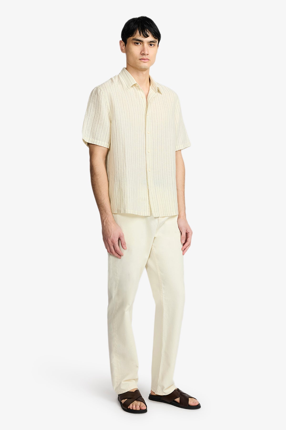 Anthony Squires Ash Natural stripe Cotton/Linen S/S Shirt (Cream)
