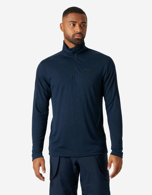 Image of a model wearing Outerwear. Product name - HP 1/2 ZIP PULLOVER 2.0, Navy in Navy colour by brand - Helly Hansen