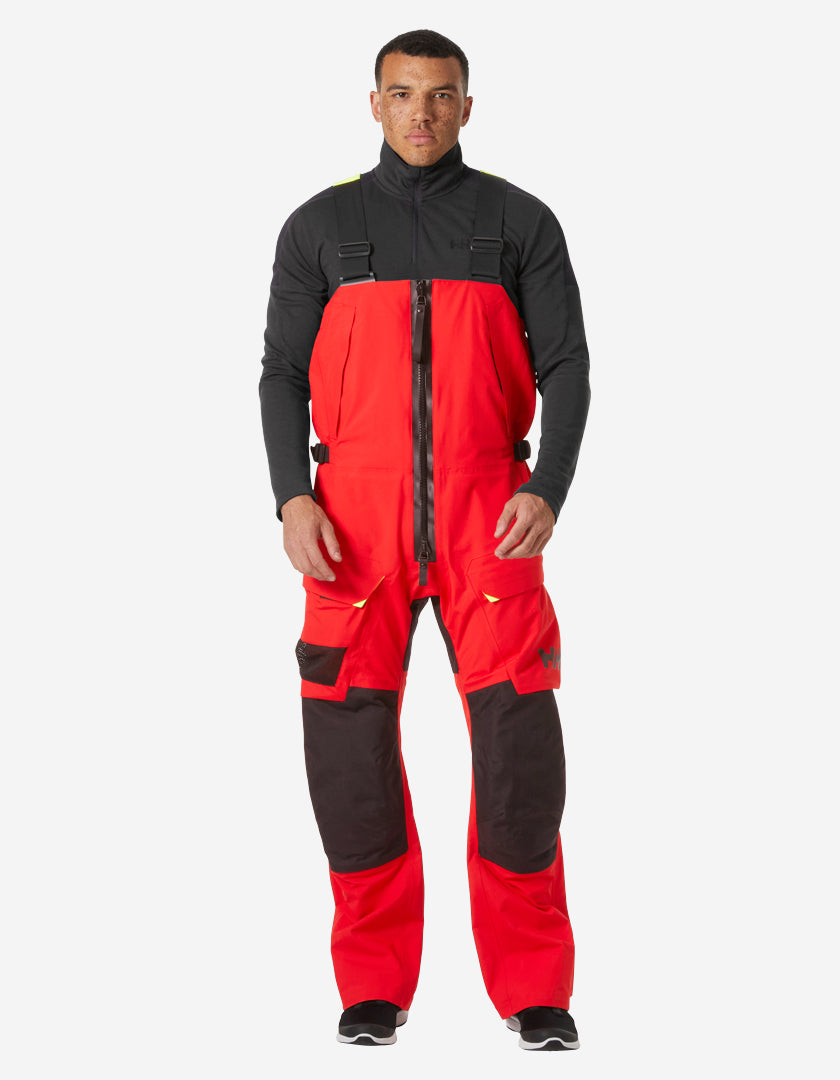 Image of a model wearing Pants. Product name - AEGIR OCEAN BIB 2.0, Alert Red in Alert Red colour by brand - Helly Hansen