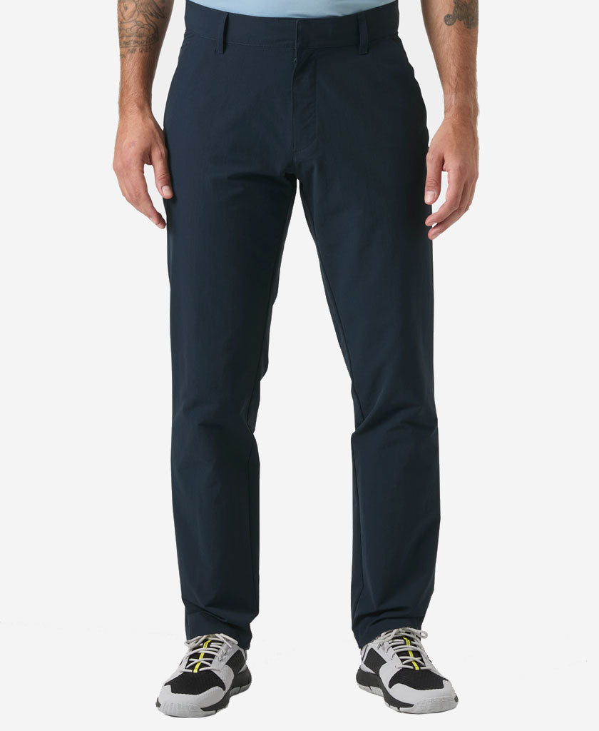 Image of a model wearing Pants. Product name - HH QD PANT, Navy in Navy colour by brand - Helly Hansen