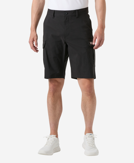 Image of a model wearing Shorts. Product name - HH QD CARGO SHORTS 11", Black in Black colour by brand - Helly Hansen