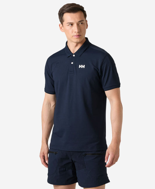 Image of a model wearing Tops. Product name - HP SALINA POLO, Navy in Navy colour by brand - Helly Hansen