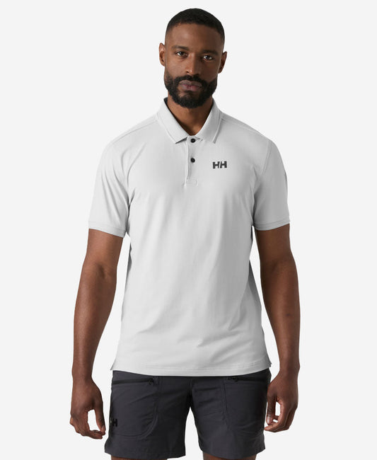 Image of a model wearing Tops. Product name - HP SALINA POLO, Grey Fog in Grey Fog colour by brand - Helly Hansen