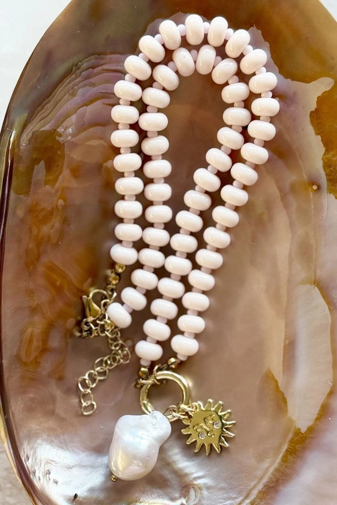 Image of Necklaces. Product name - Perla Sole Necklace in Pearl colour by brand - Betty Basics