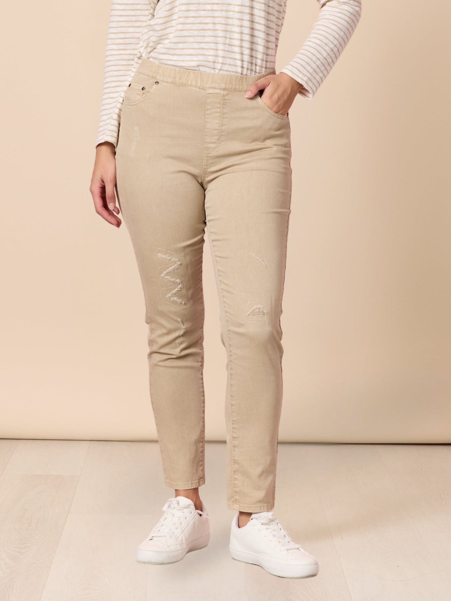 Image of Jeans. Product name - LA Stretch Pull On Jean Natural in Natural colour by brand - Threadz