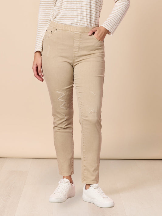 Image of Jeans. Product name - LA Stretch Pull On Jean Natural in Natural colour by brand - Threadz