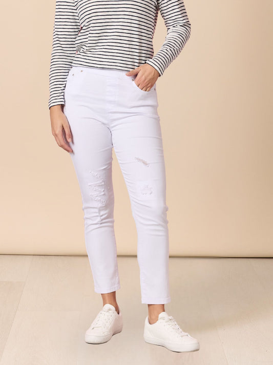 Image of Jeans. Product name - LA Stretch Pull On Jean White in White colour by brand - Threadz