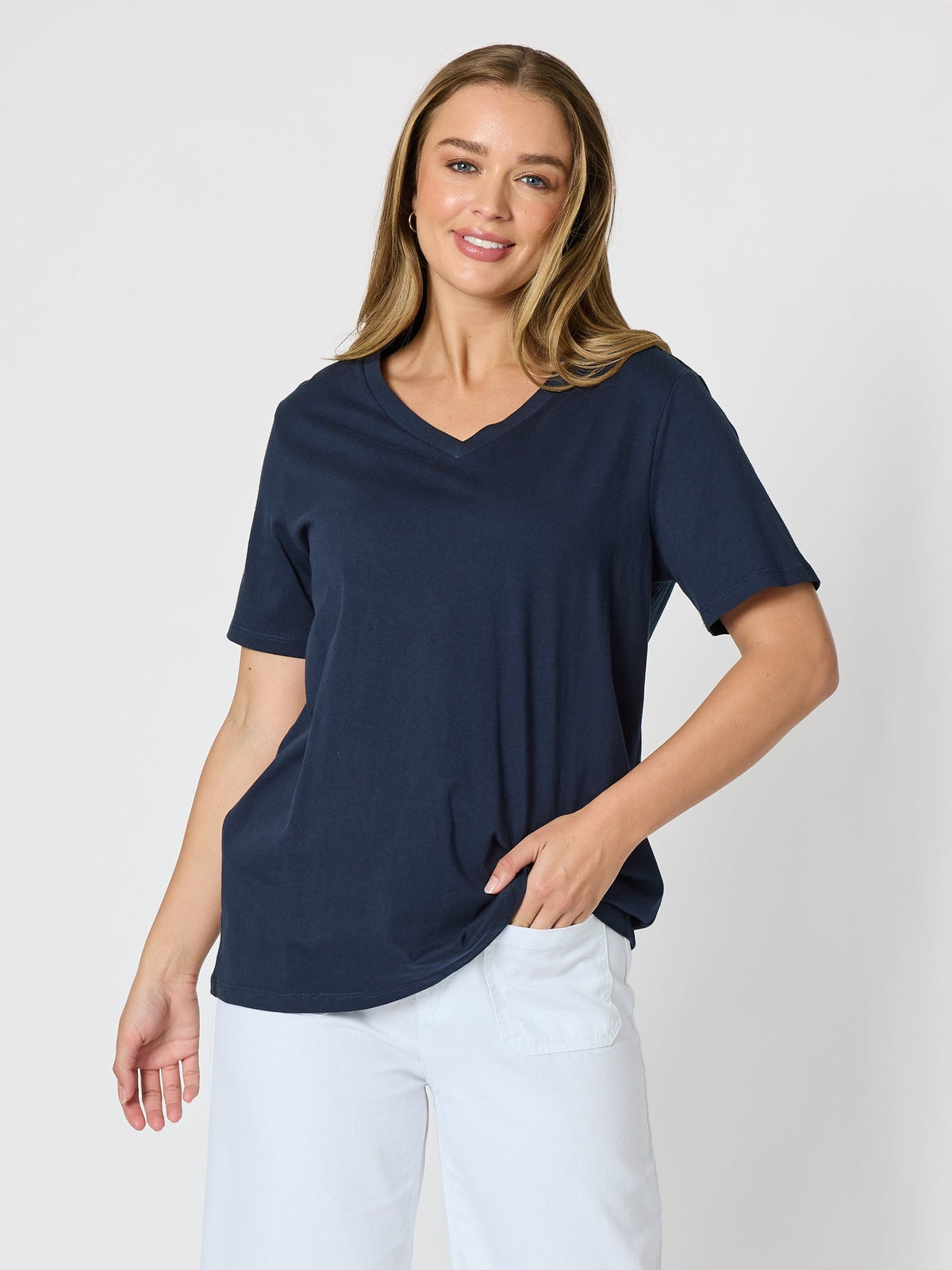 Image of T-Shirts. Product name - Cotton V Neck T-shirt Navy in Navy colour by brand - Threadz