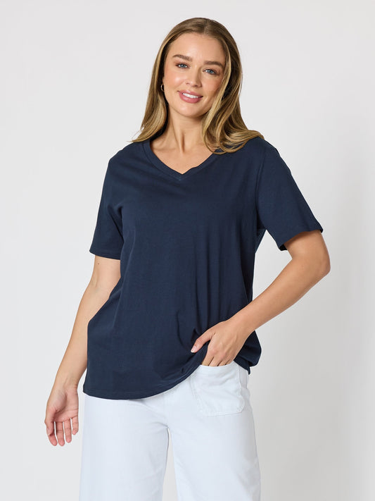 Image of T-Shirts. Product name - Cotton V Neck T-shirt Navy in Navy colour by brand - Threadz