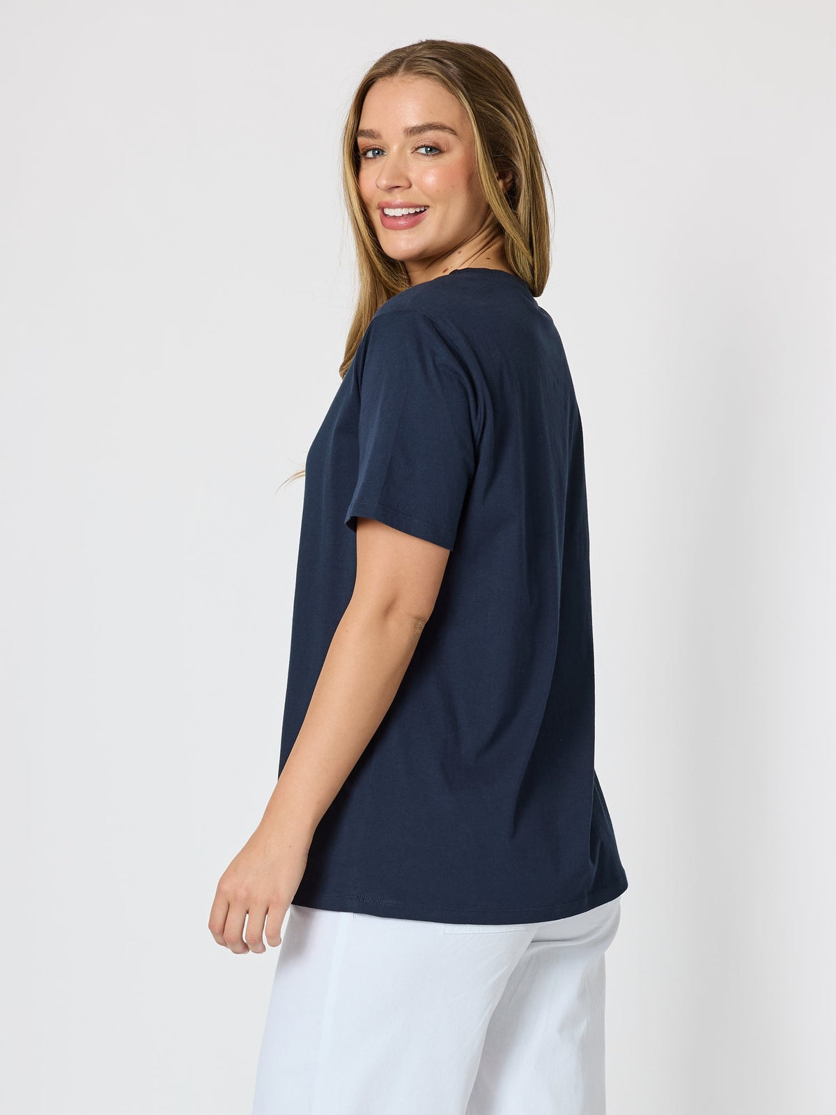 Threadz Cotton V Neck T-shirt (Navy)