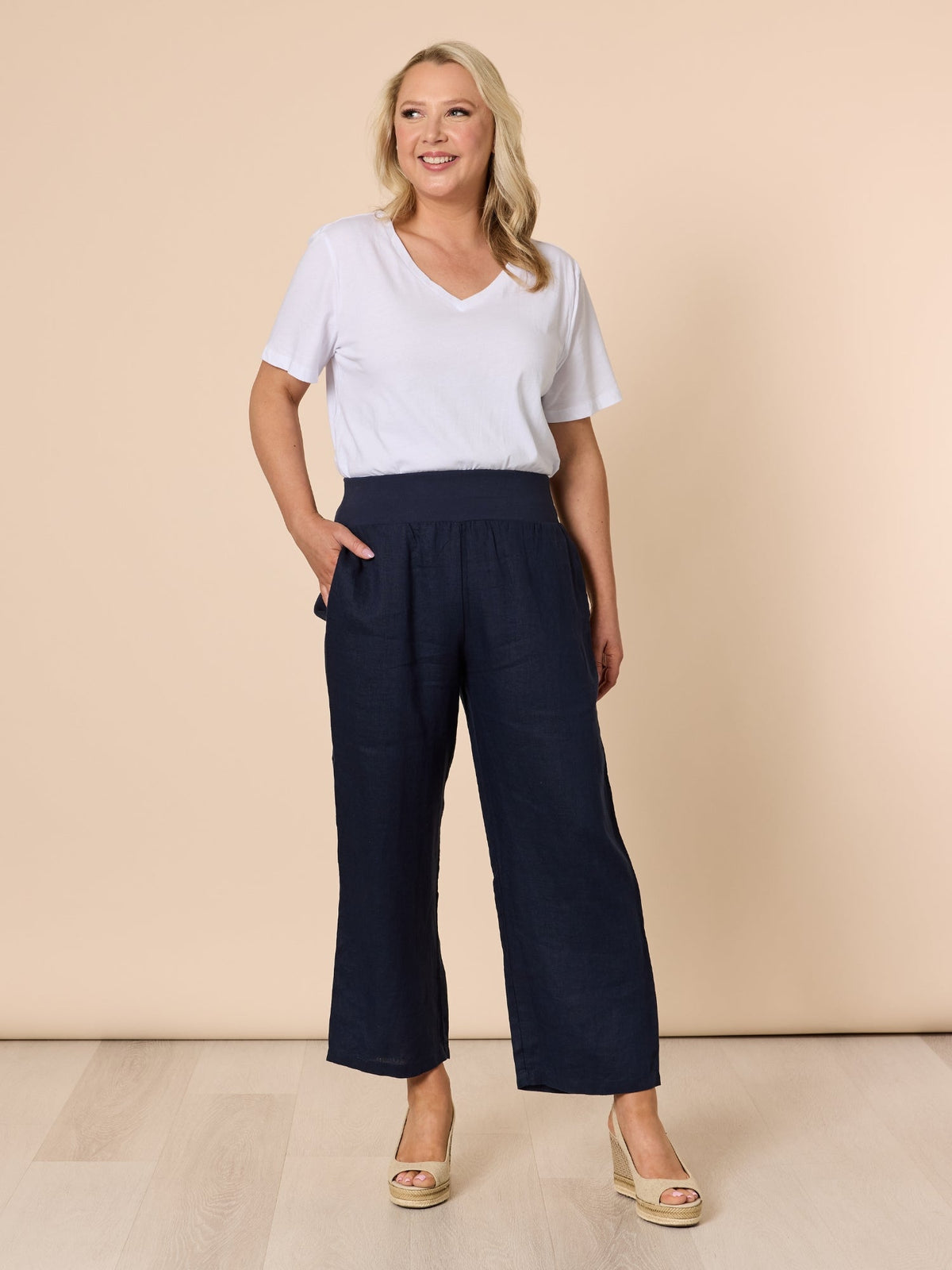Gordon Smith Lara Wide Leg Linen Pant (Navy)