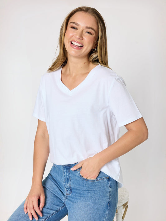 Image of T-Shirts. Product name - Cotton V Neck T-shirt White in White colour by brand - Threadz