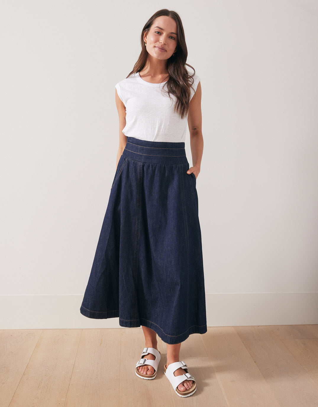 Dakota Denim Midi Skirt - (Dark Denim)