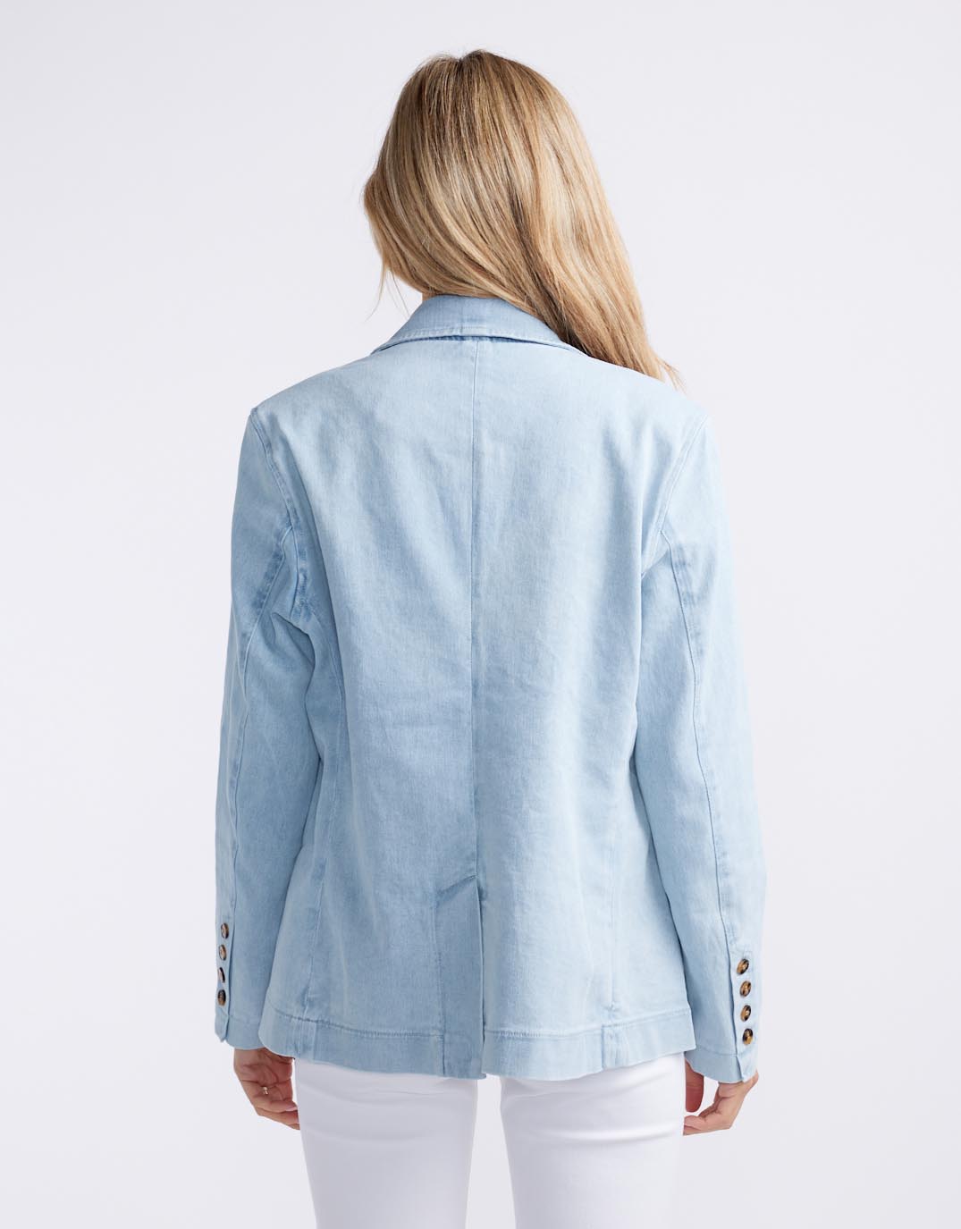 Denim Blazer with Brooch - (Light Wash Denim)