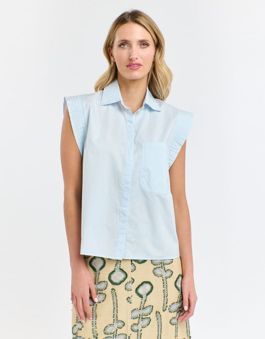 Image of a model wearing Tops. Productname: Gigi Shirt - in Powder Blue colour by brand - 365 Days