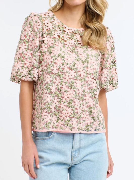 Image of a model wearing Tops. Productname: 365 DAYS SECRET GARDEN TOP in Blush colour by brand - 365 Days