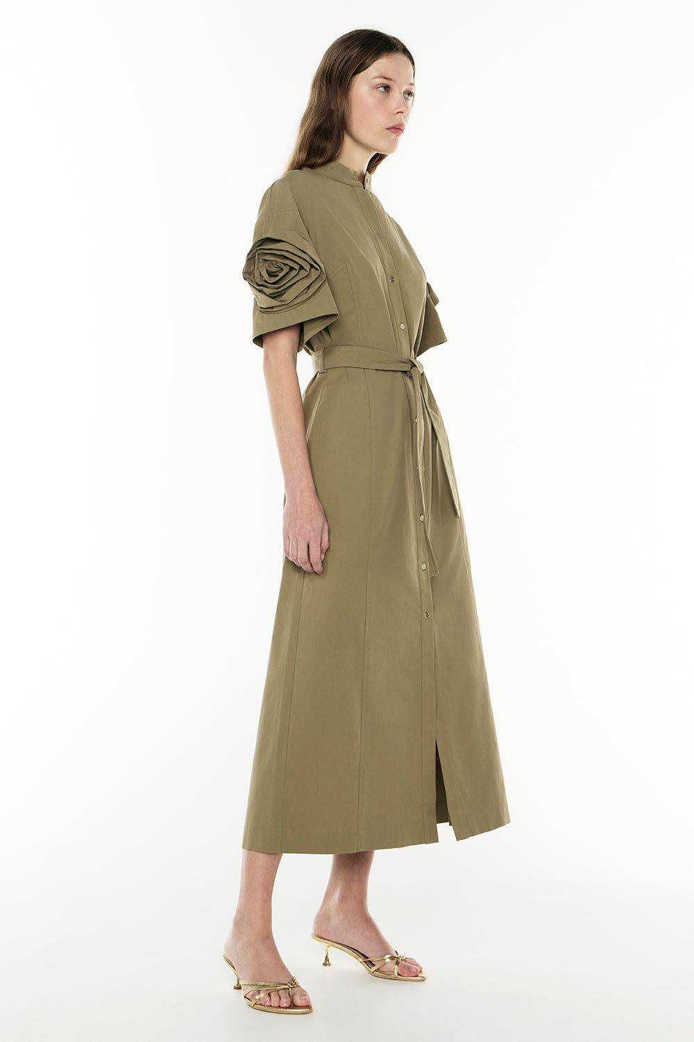 Cactus Flower Shirt Dress (Khaki)