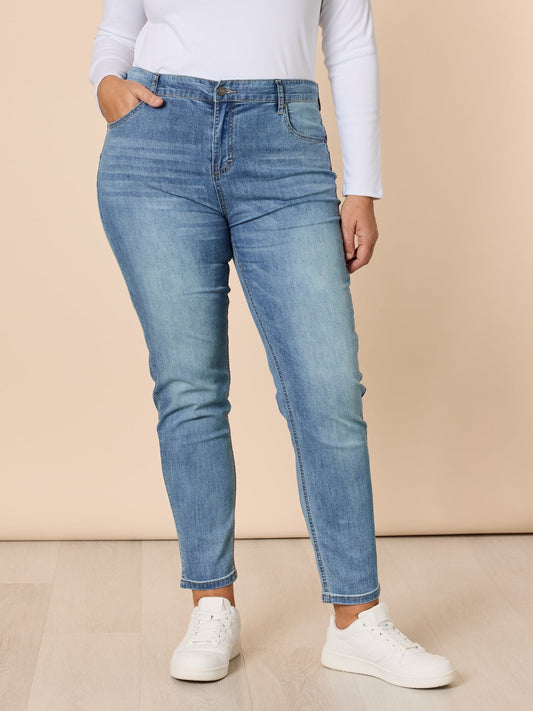 Image of Jeans. Product name - Marvel High Rise Stretch Jean Denim in Denim colour by brand - Gordon Smith