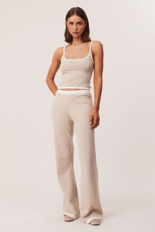 Image of a model wearing Pants. Productname: SNDYS WAVERLY PANTS in Beige Marl colour by brand - SNDYS