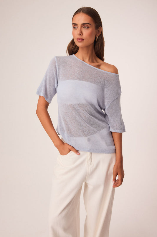 Image of a model wearing Tops. Productname: SNDYS WESTLY TOP in Blue colour by brand - SNDYS