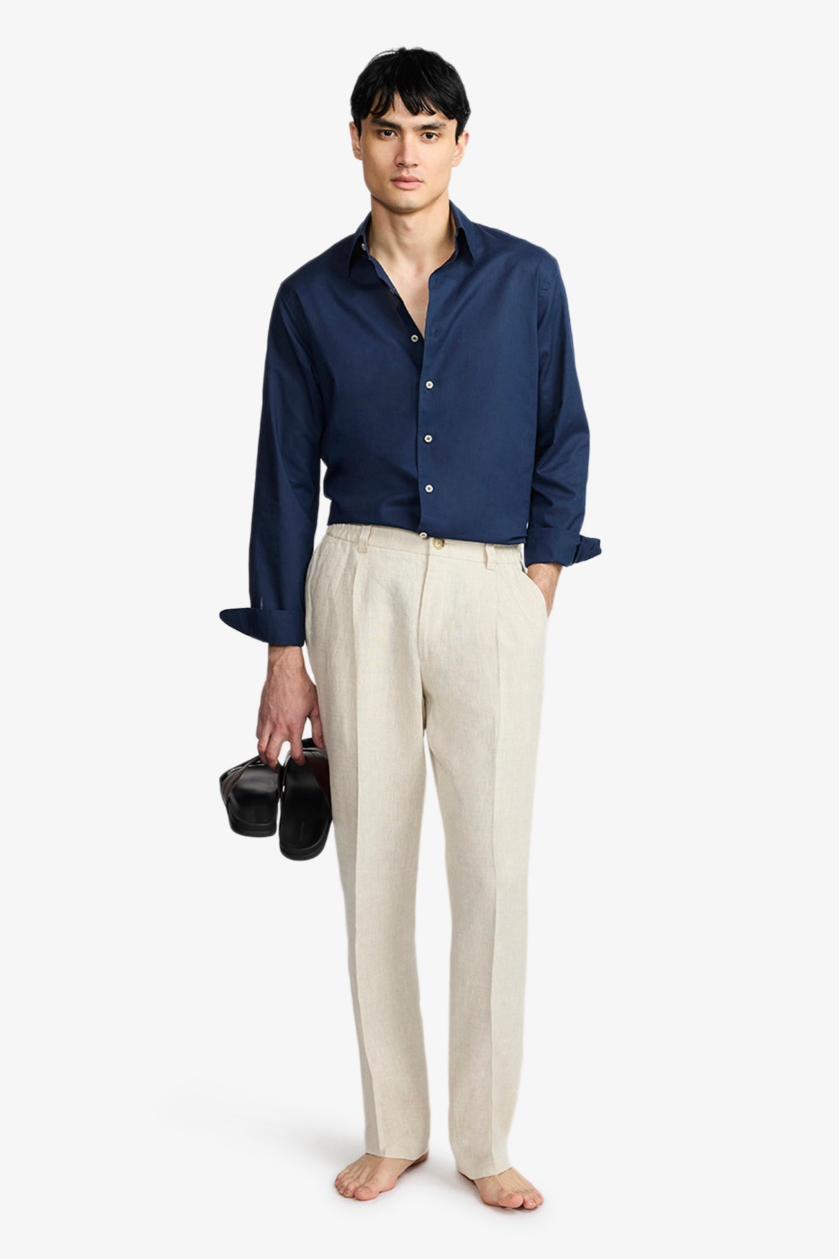 Image of Shirts. Product name - Quy Blue Cotton/Linen Shirt in Blue colour by brand - Anthony Squires