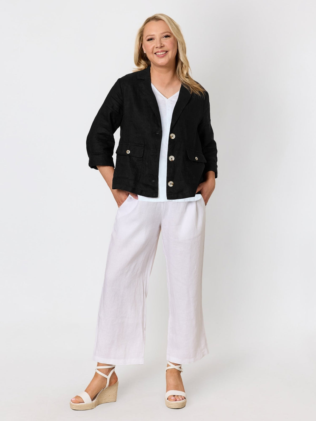 Gordon Smith Danielle Cropped Linen Blazer (Black)