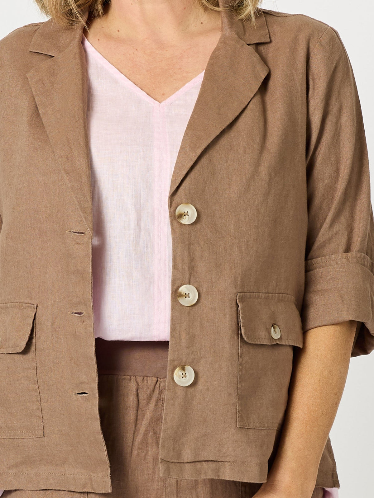 Gordon Smith Danielle Cropped Linen Blazer (Mocha)