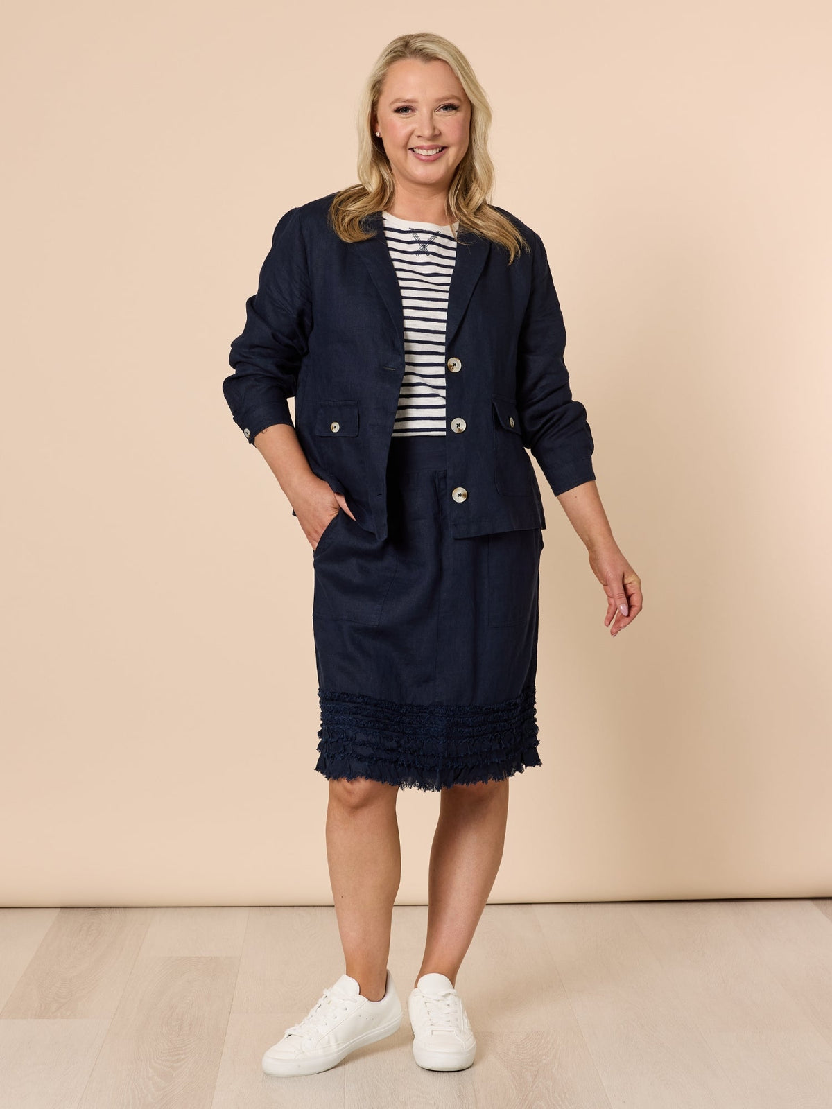 Gordon Smith Ruffle Hem Skirt (Navy)