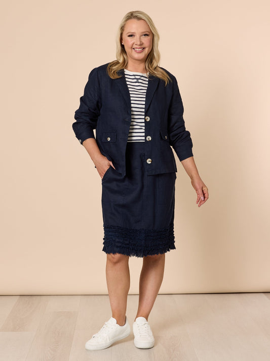 Gordon Smith Ruffle Hem Skirt (Navy)