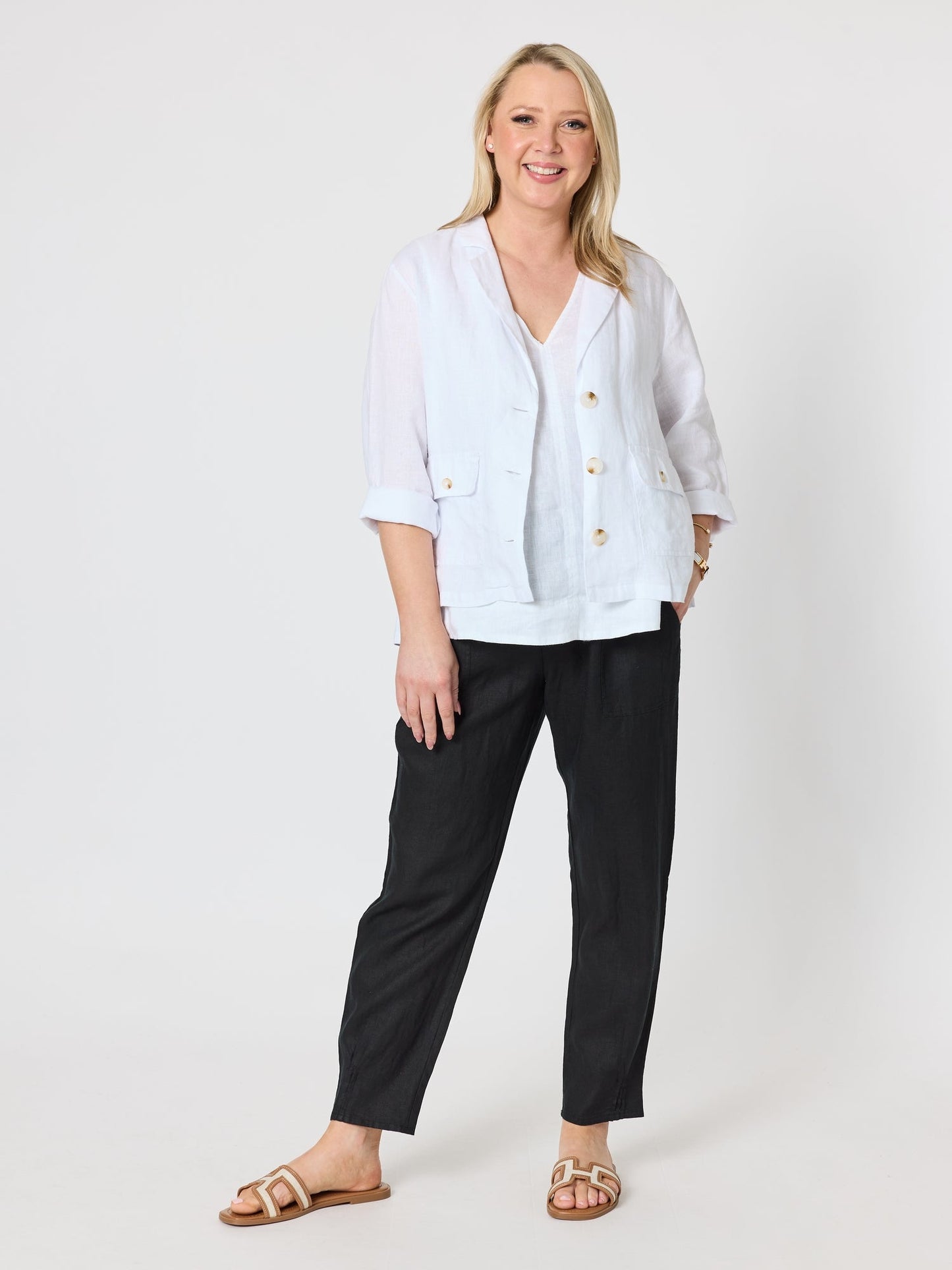 Gordon Smith Danielle Cropped Linen Blazer (White)