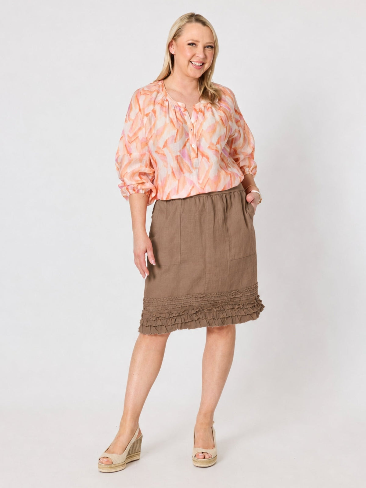 Gordon Smith Ruffle Hem Skirt (Mocha)