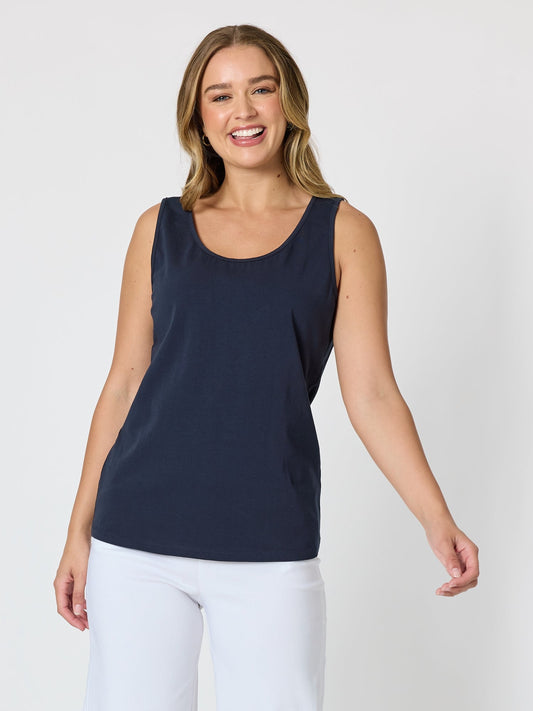 Image of Blouses. Product name - Basic Cotton Camisole Navy in Navy colour by brand - Threadz