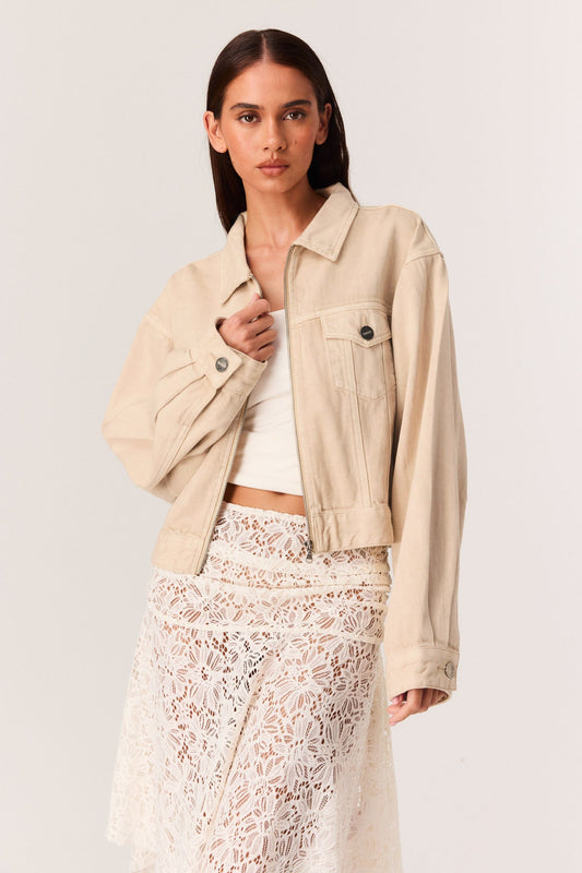 Image of Coats & Jackets. Productname: SNDYS COLE DENIM JACKET in Oat colour by brand - SNDYS