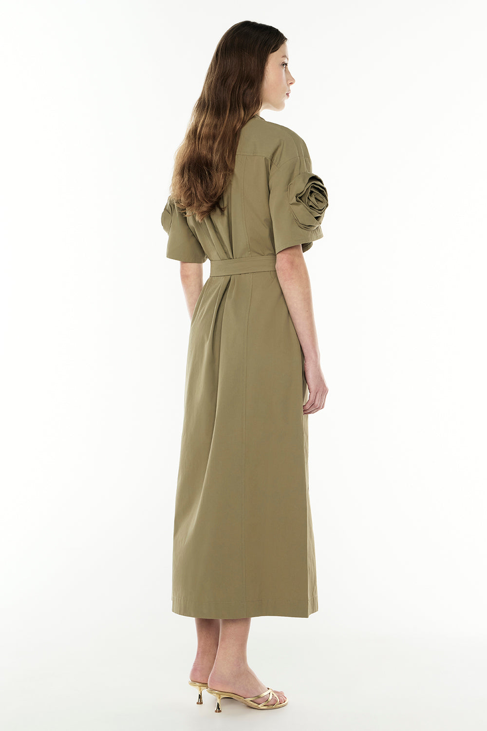 Cactus Flower Shirt Dress (Khaki)