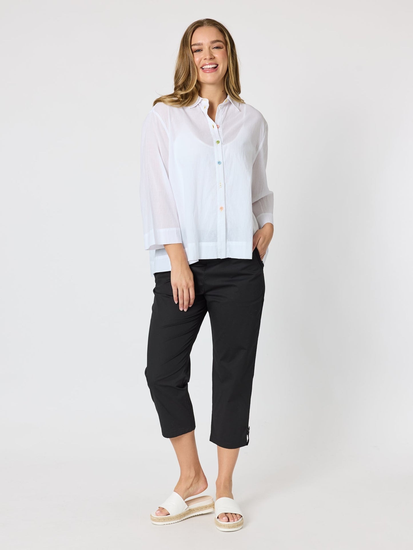 Threadz Santorini Cropped Cotton Pant (White)