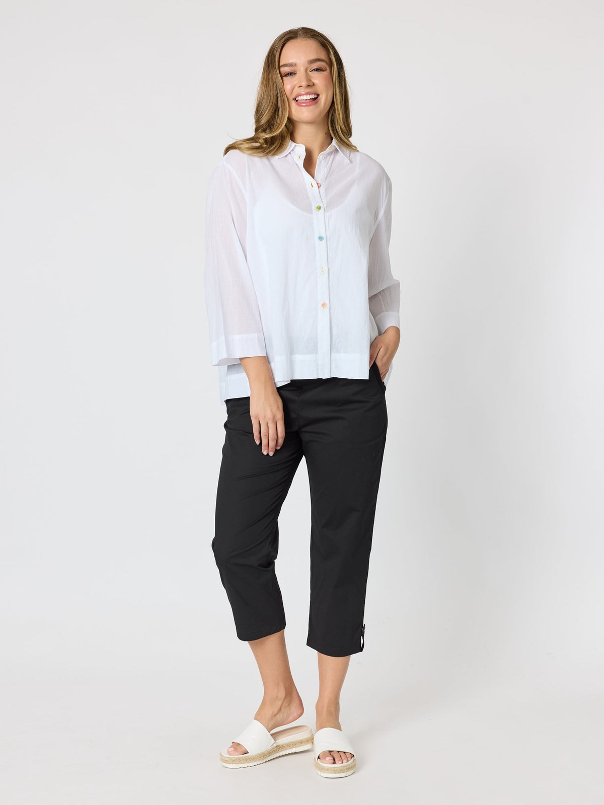 Threadz Santorini Cropped Cotton Pant (Black)