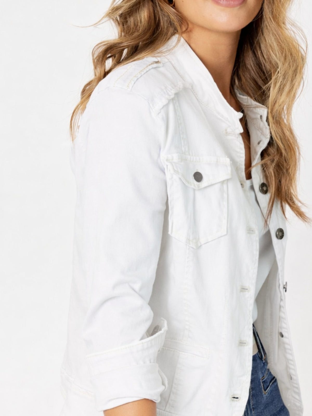 Threadz Military Denim Jacket (White)