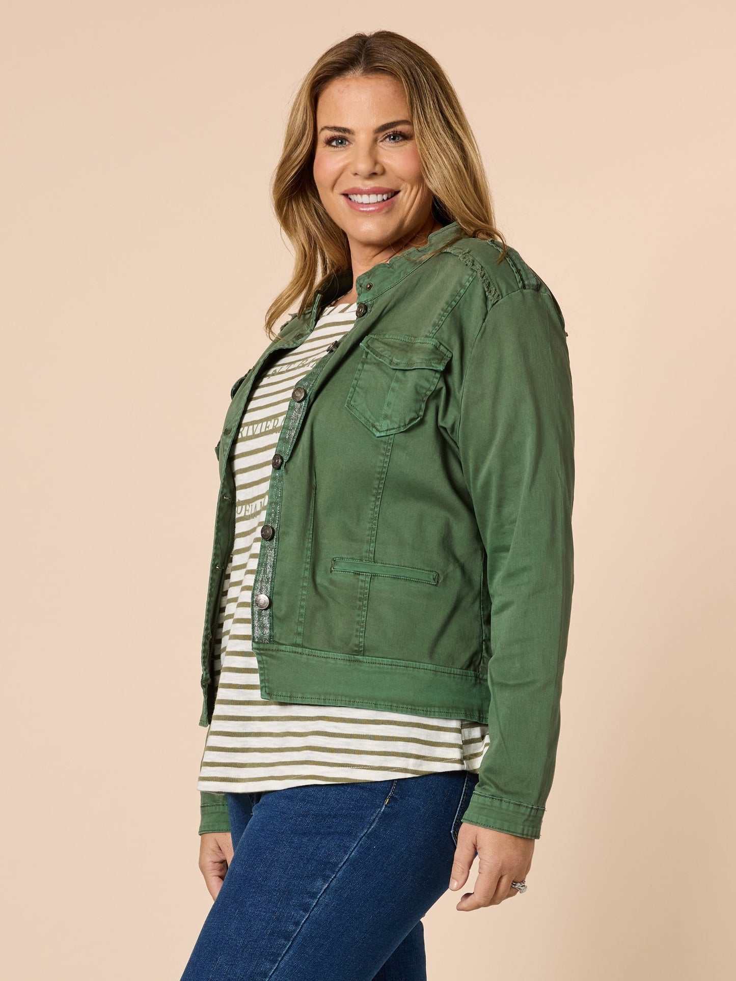 Threadz Military Denim Jacket (Khaki)