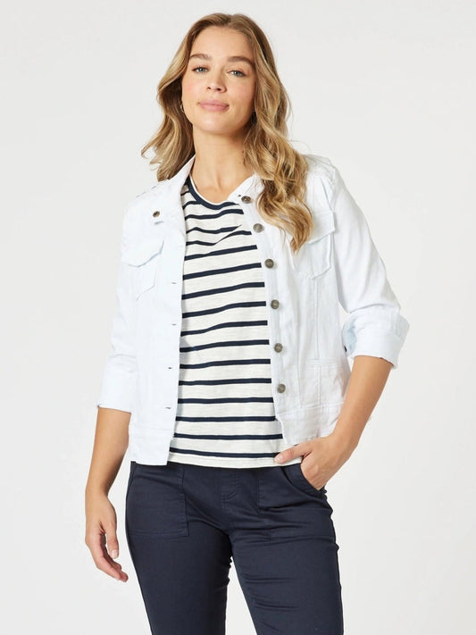 Image of Coats & Jackets. Product name - Military Denim Jacket White in White colour by brand - Threadz