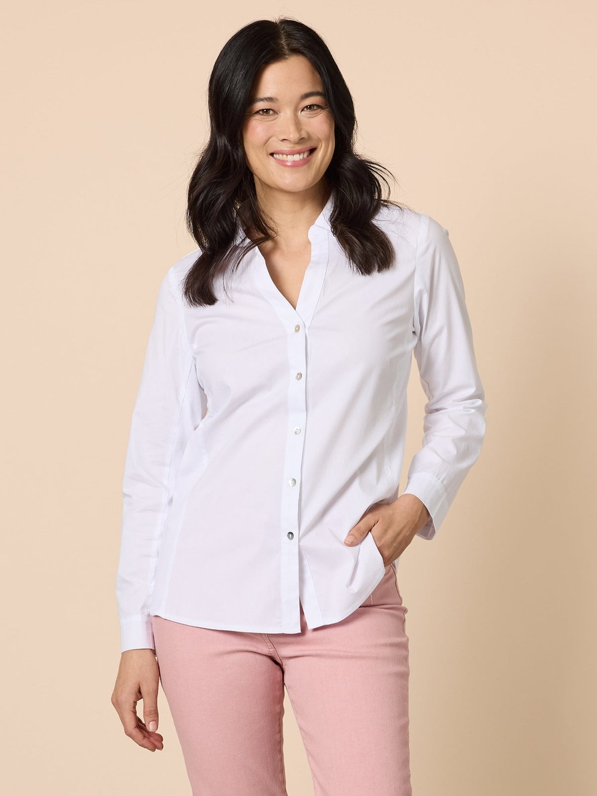 Image of Shirts. Product name - Emma Rib Detail Shirt White in White colour by brand - Gordon Smith