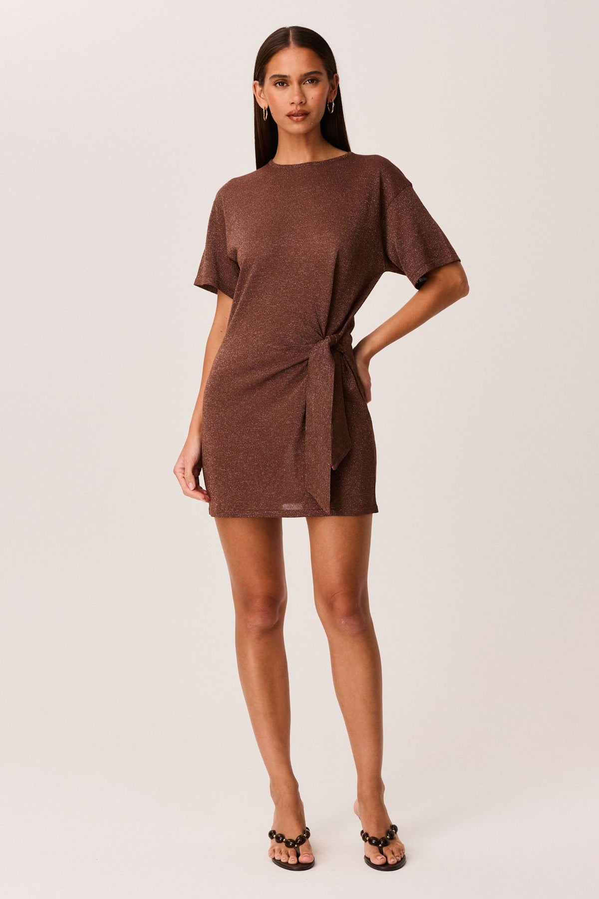 SNDYS CELESTIA SHIMMER MINI DRESS (Chocolate)